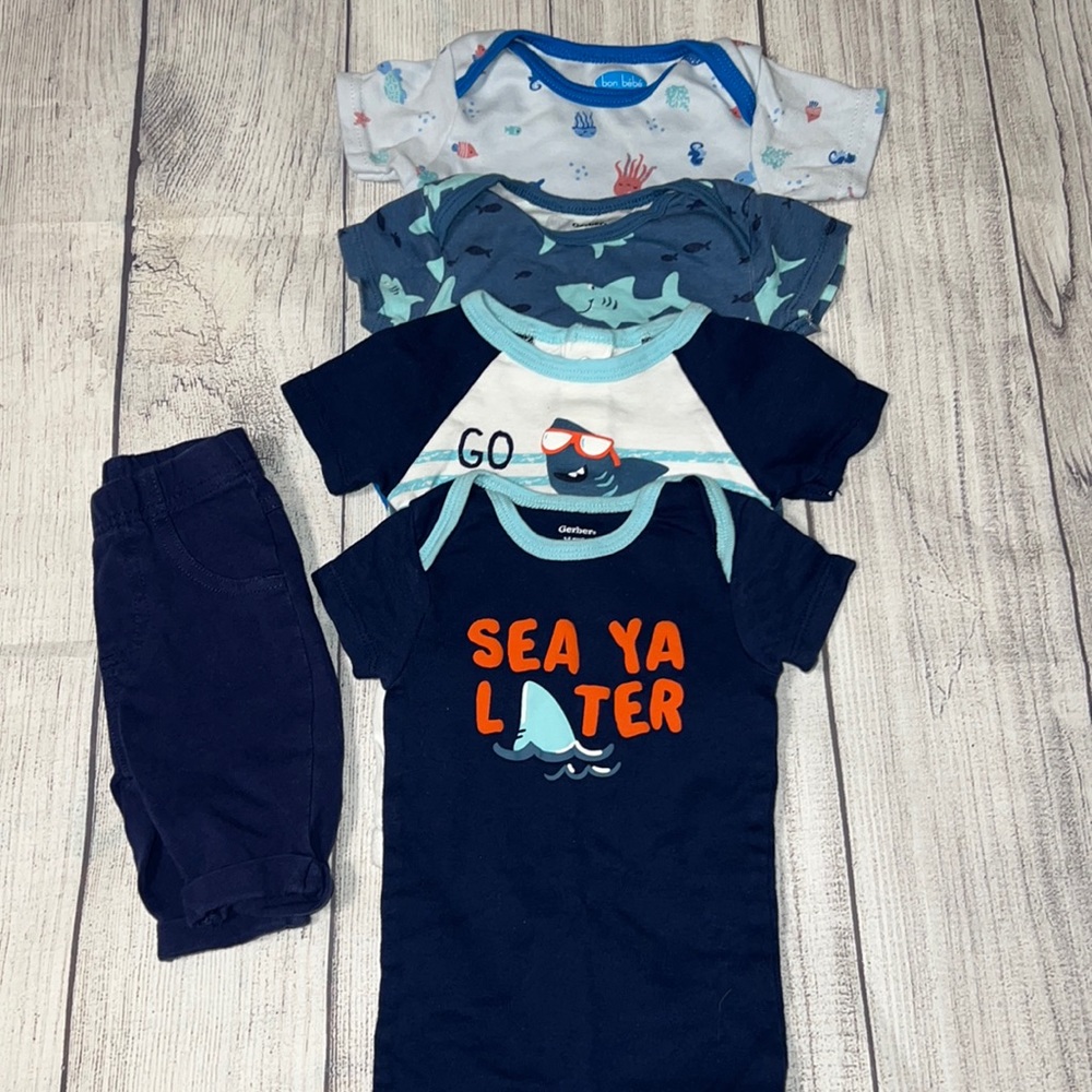 Baby boy shark & ocean outfit bundle 3-6 months